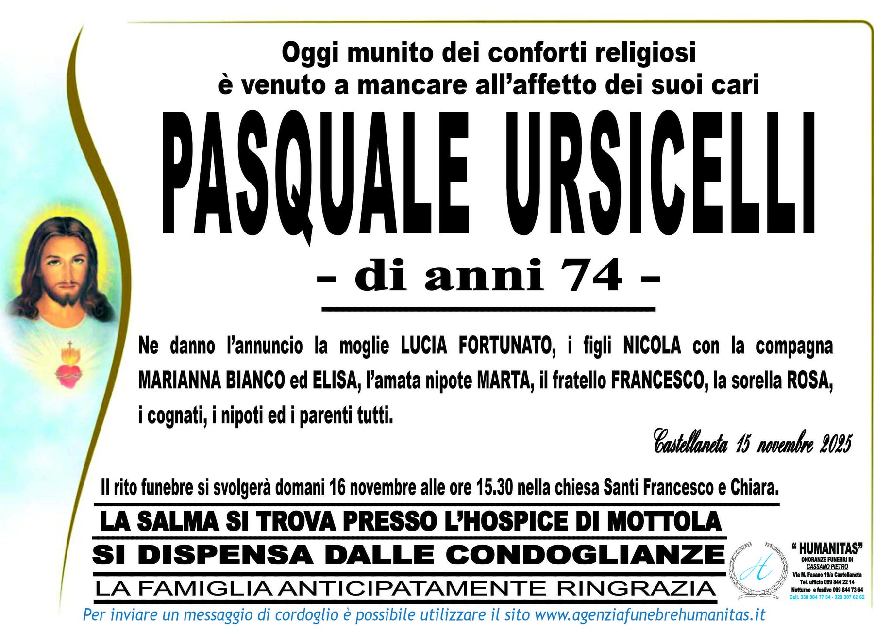 Manifesto funebre di Pasquale Ursicelli