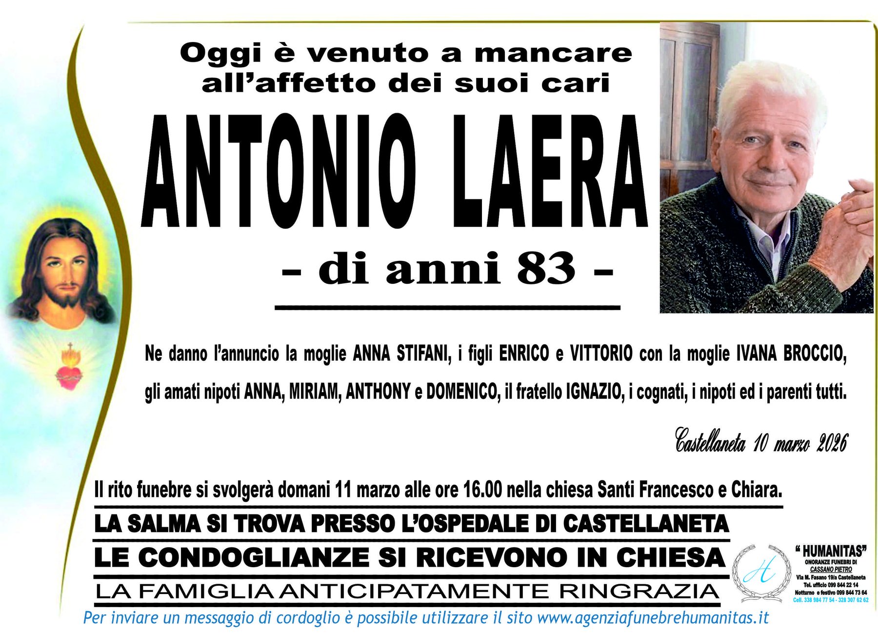 Manifesto funebre di Antonio Laera