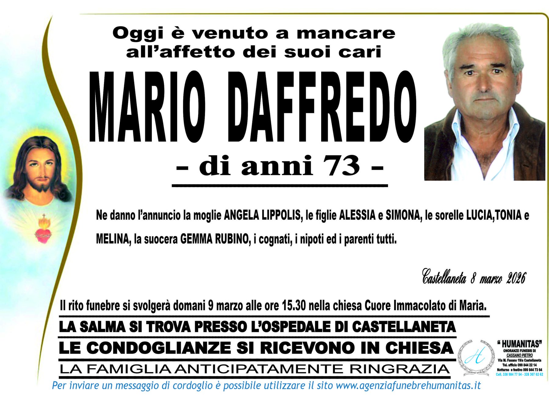 Manifesto funebre di Mario Daffredo