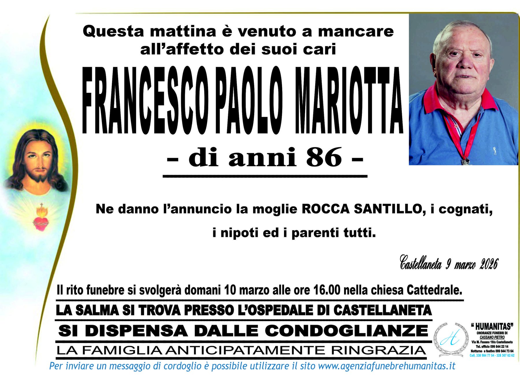Manifesto funebre di Francesco Paolo Mariotta