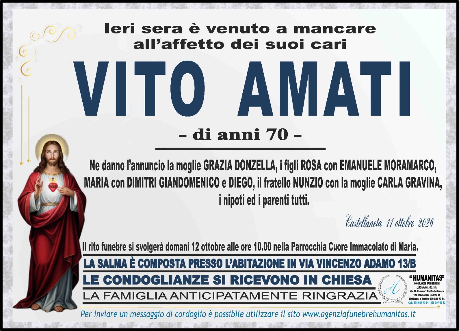 Manifesto funebre di Vito Amati
