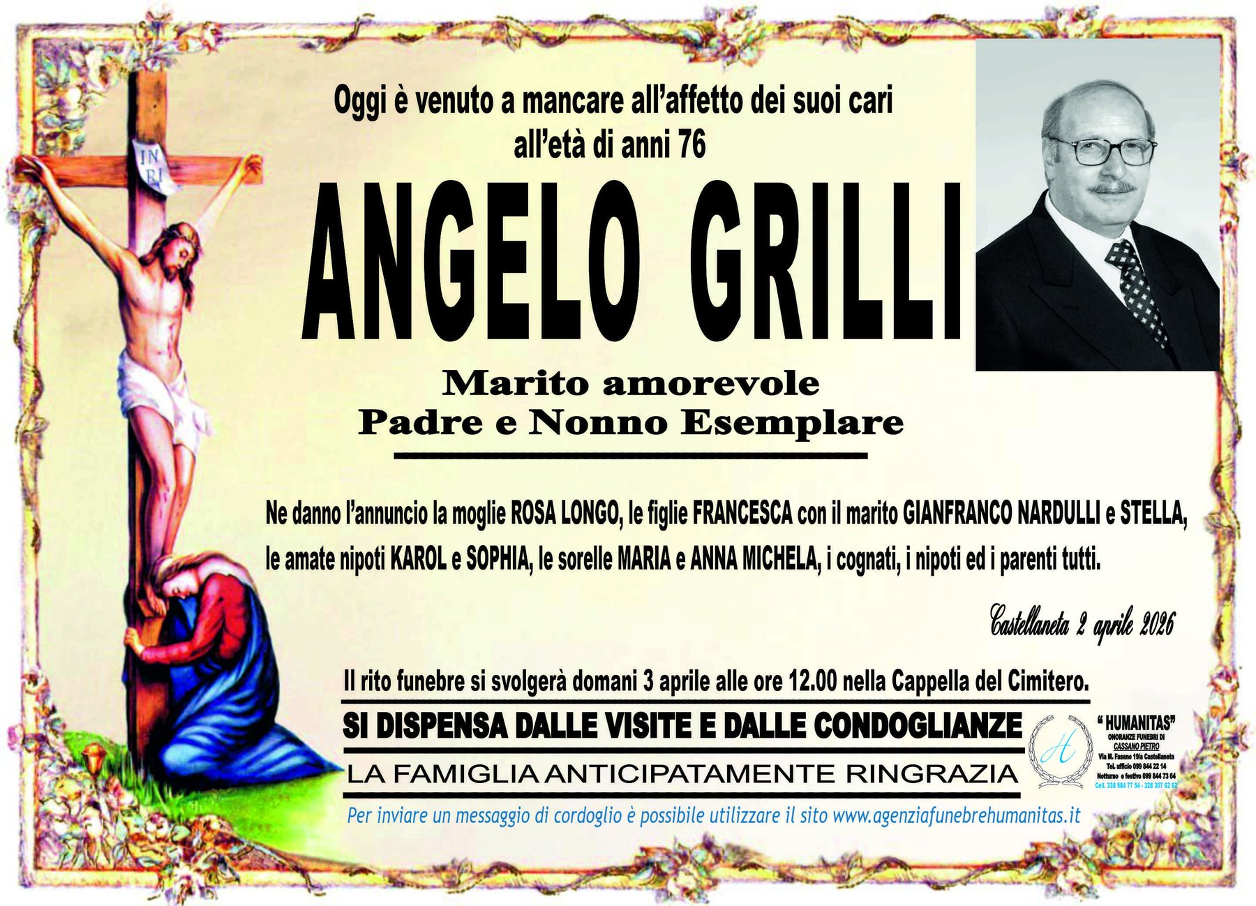 Manifesto funebre di Angelo Grilli