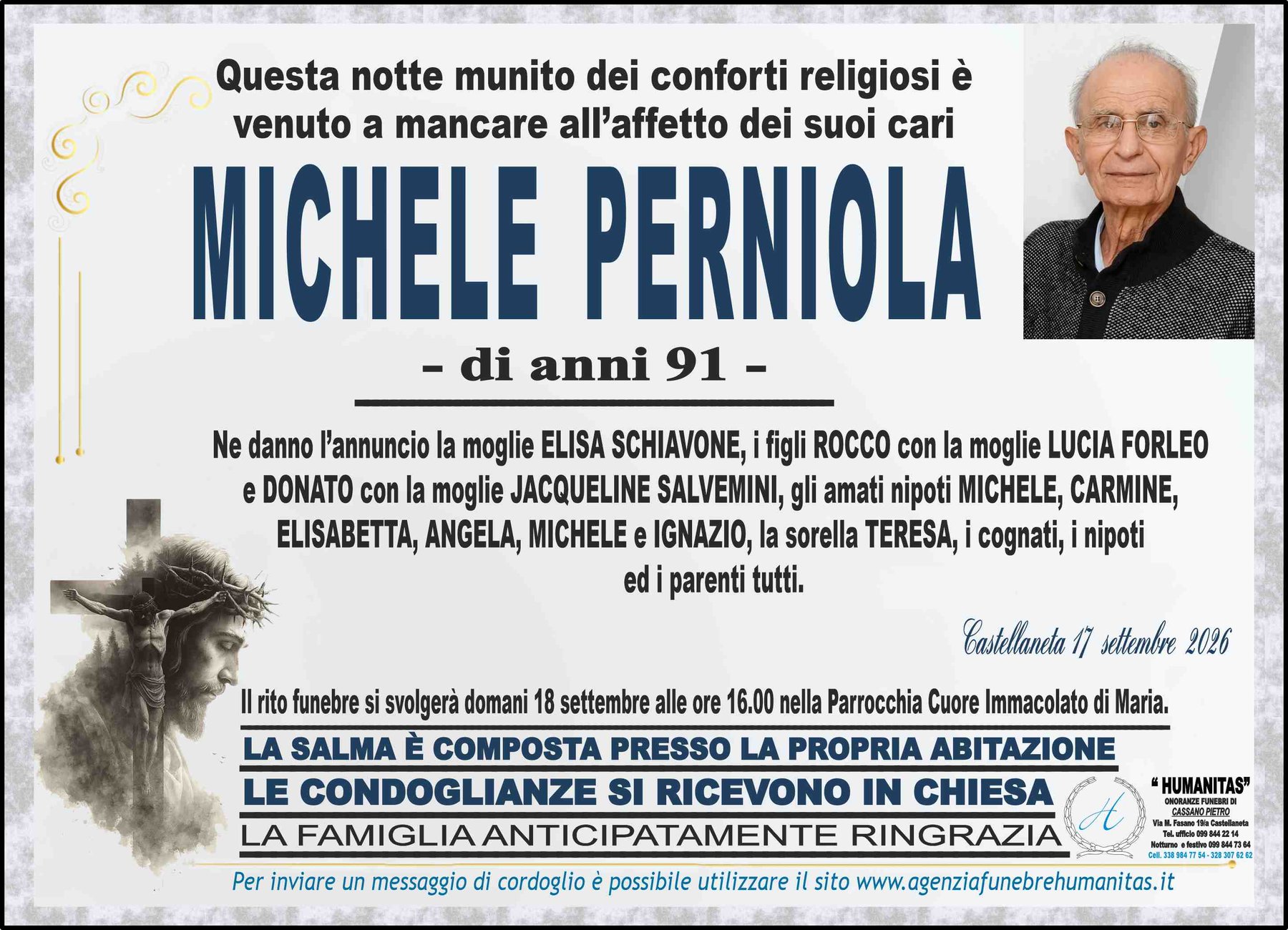 Manifesto funebre di Michele Perniola
