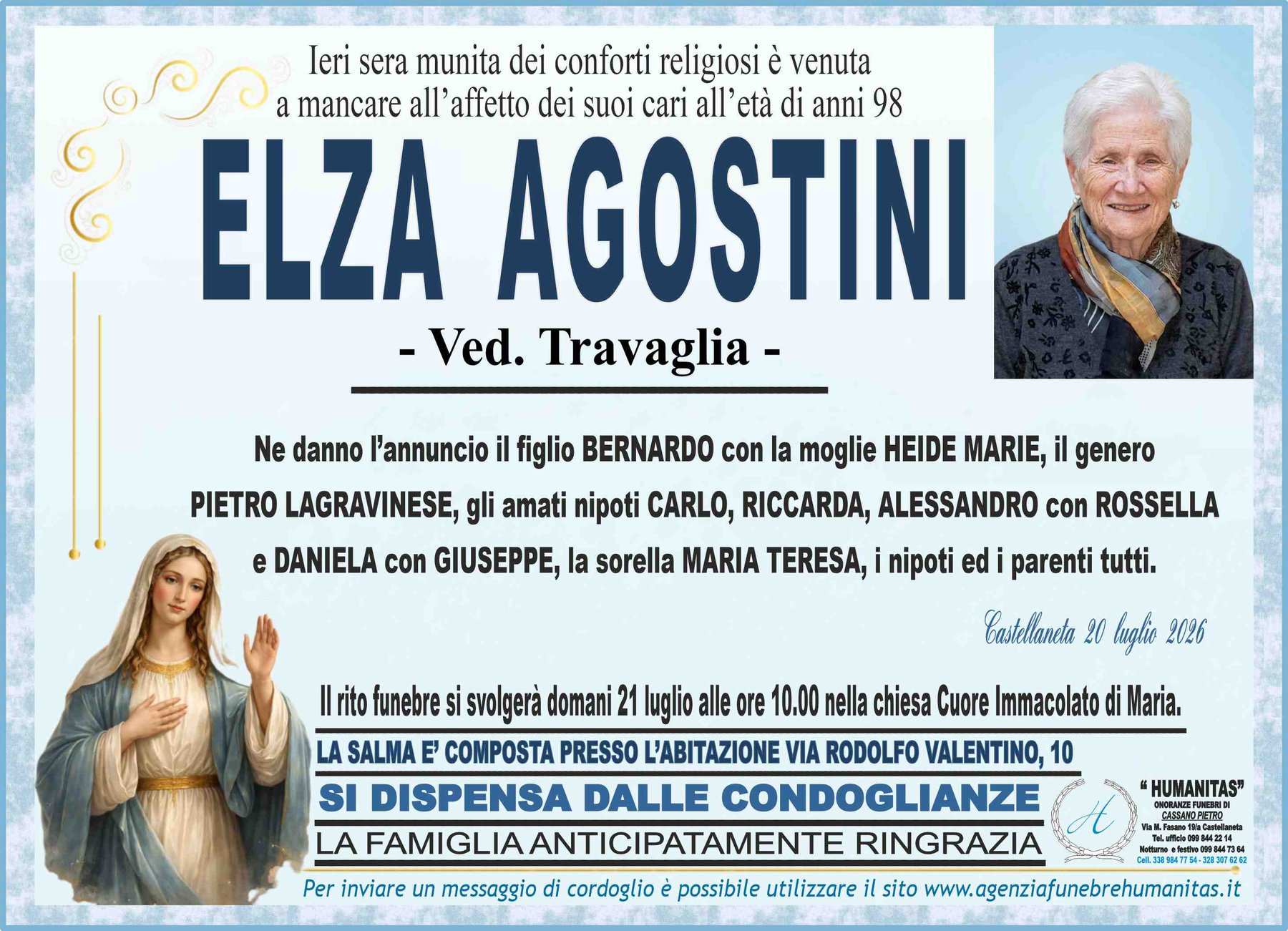 Manifesto funebre di Elza Agostini