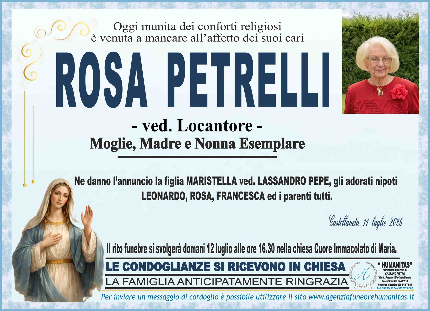 Manifesto funebre di Rosa Petrelli