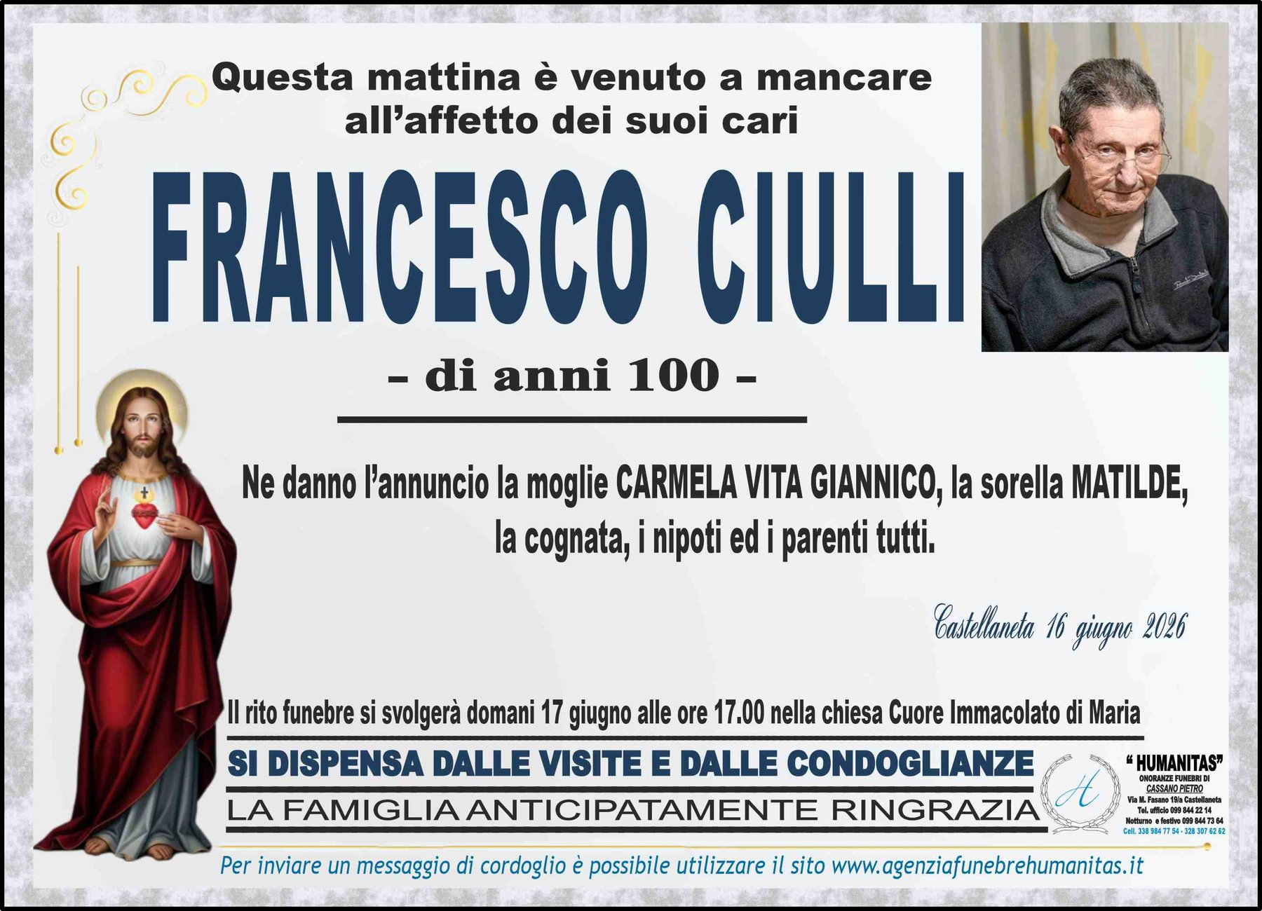 Manifesto funebre di Francesco Ciulli